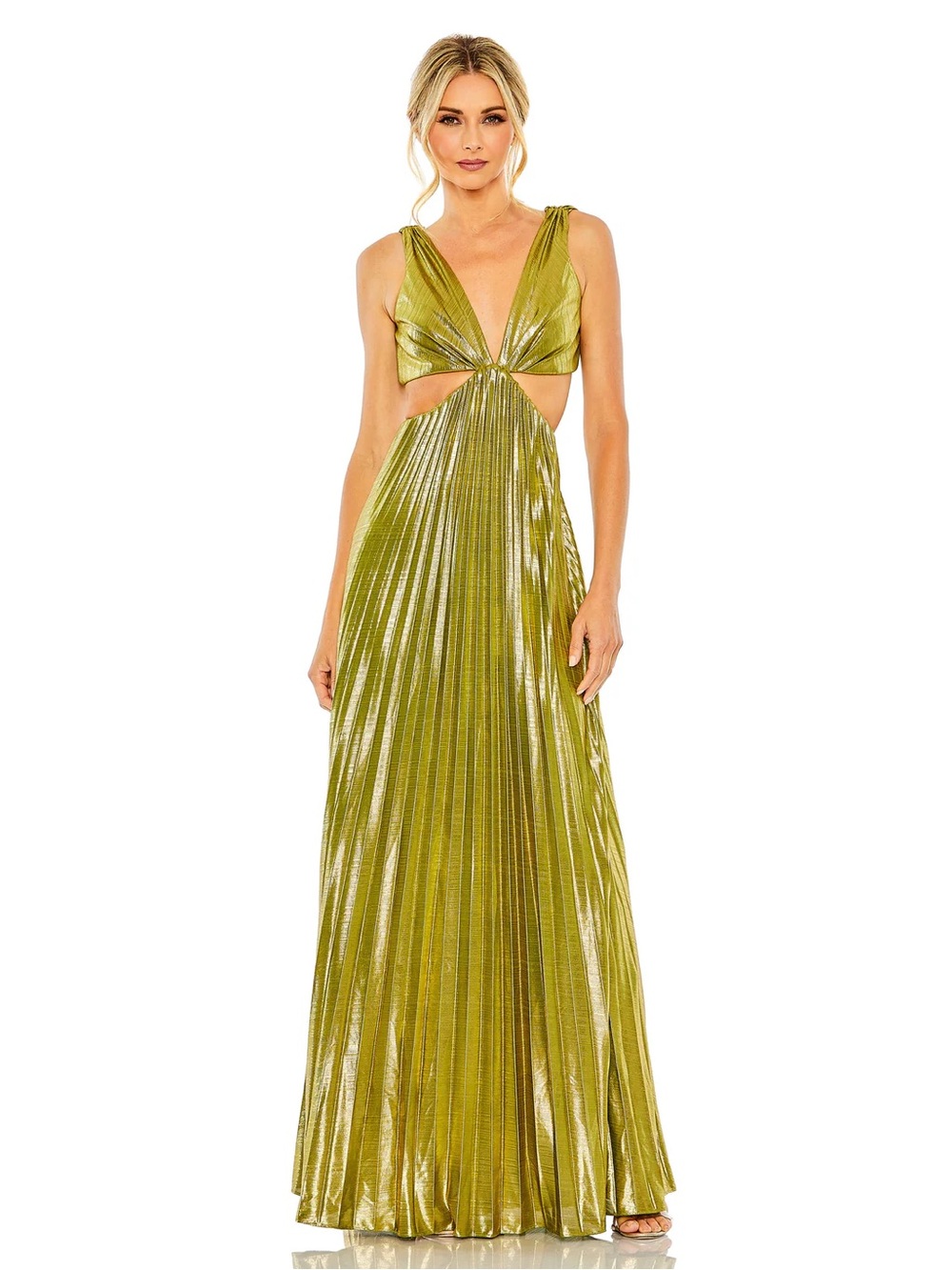IEENA for Mac Duggal Style 27083 Chartreuse Deep V Pleated Dress - NWT - Medium